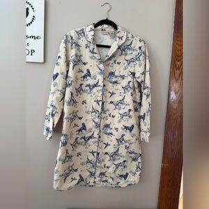 Vintage LL Bean Medium Flannel Nightgown Nightshirt Pajamas Dogs and Pheasants